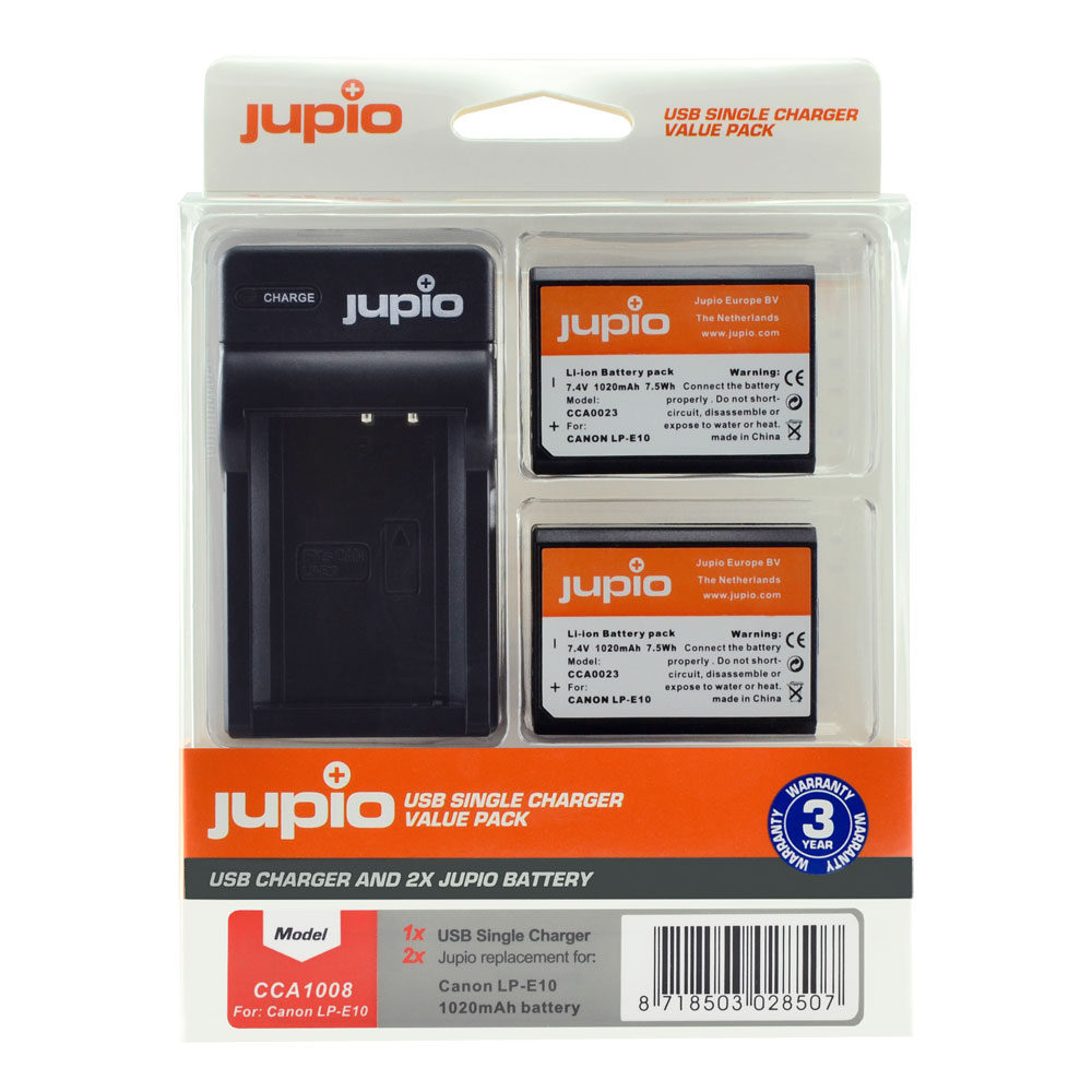 Jupio Kit met 2x Battery LP-E10 + USB Single Charger