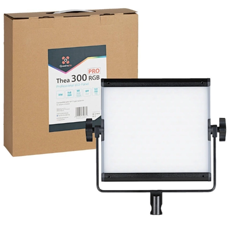 Quadralite Thea 300 RGB Pro Led light with Barndoors and Softbox