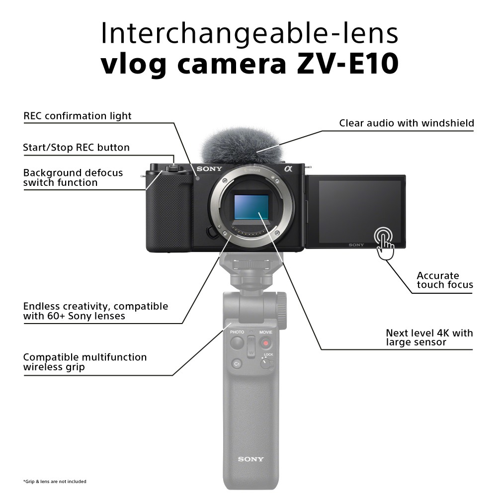 Sony ZV-E10 Mirrorless Camera with 35mm f/1.8 Lens Kit (Black)