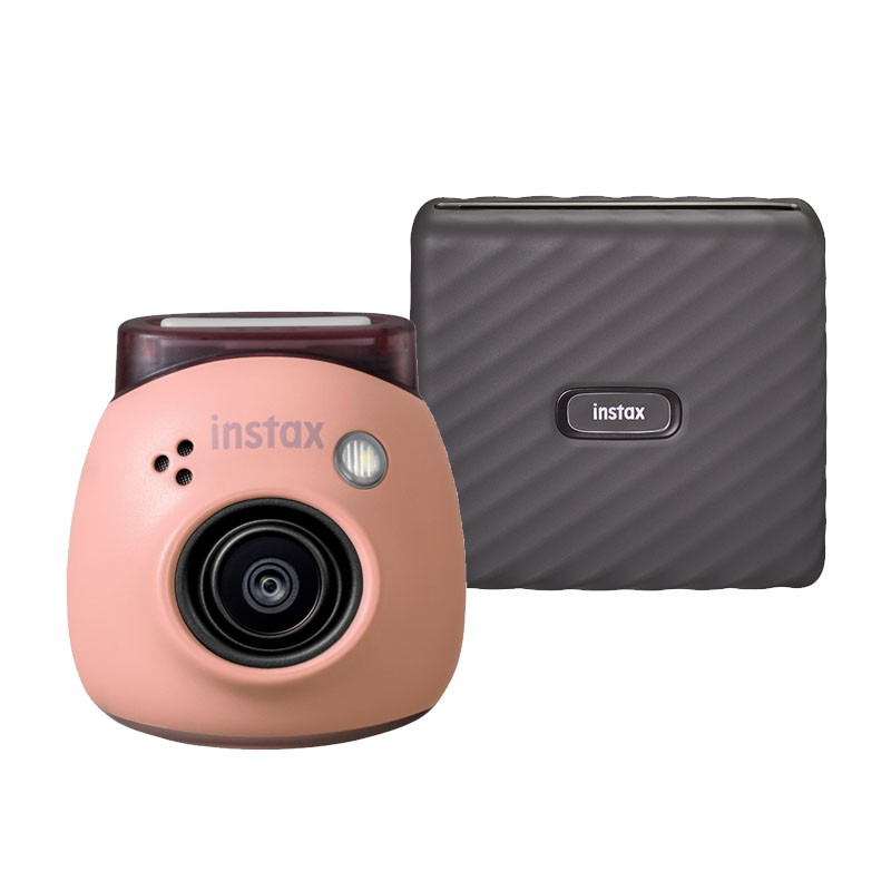 Fujifilm INSTAX PAL digital camera, Powder Pink + printer Link WIDE, Mocha Gray