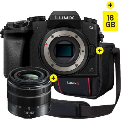 Panasonic DMC-G70 + Lumix G Vario 14-42mm f/3.5-5.6 Zwart Starter Kit ( inc bag and 16 GB SD card)