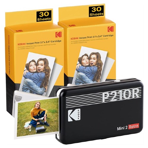 Kodak Mini 2 Retro Black Printer | incl. cartridge pack voor 60 foto's