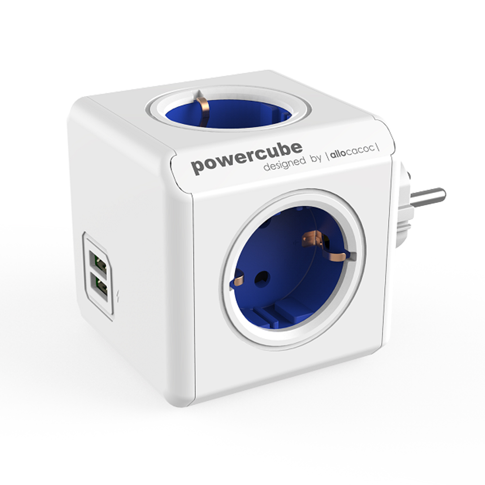 PowerCube Original Duo USB blauw Type F ter uitbreiding van de PowerCubes met kabel